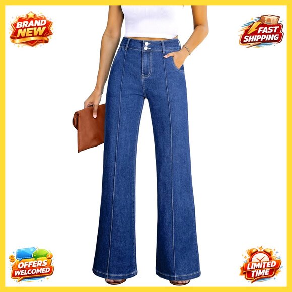 Wide Leg High Waisted Stretch Denim Jeans Baggy Casual Pants